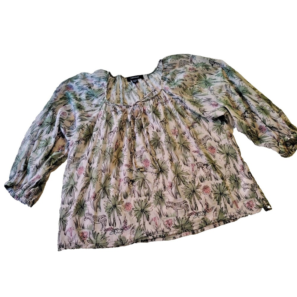 Karen Kane Garden Party Long Sleeve Peasant Top Women's Large USA Tropical Zebra